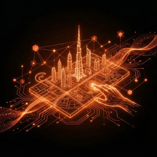 Interactive 3D Google Maps integration on a Dubai real estate website showing property hotspots