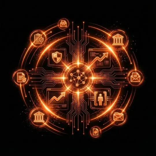 Government officials reviewing a citizen portal dashboard with services, notifications, and analytics visible