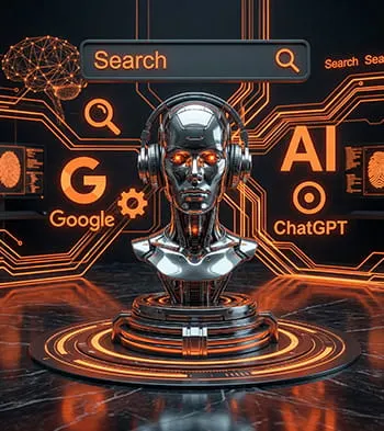 Illustration showing AI search engines analyzing and generating search results for modern SEO strategies